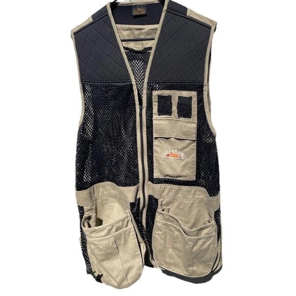 Fieldline Men's M/L Beige & Black Mesh Full Zip Padded Shooting Hunting Vest - Picture 1 of 16